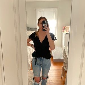 Forever 21 Black Cheetah Tie Front Top